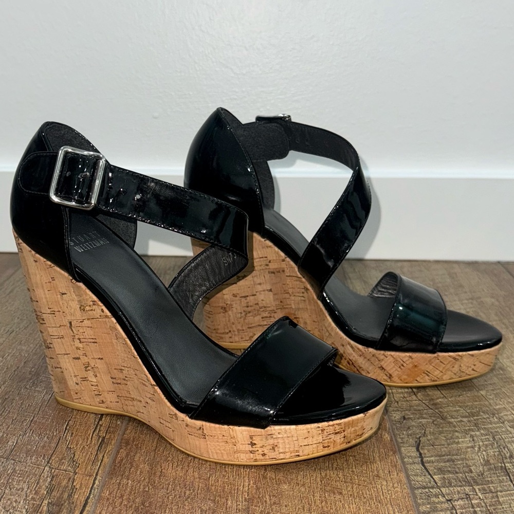 NWOT Stuart Weitzman Black Patent Leather Wedges